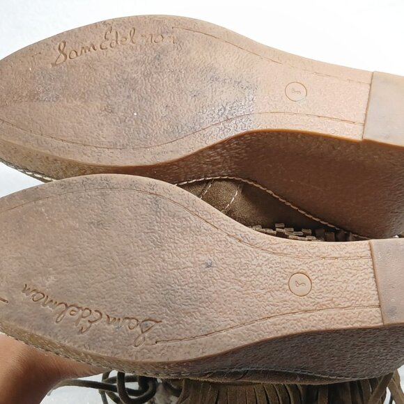 Sam Edelman Suede Fringe Ankle Wedge Boots 4" Heel Women's 8 VGUC - Picture 16 of 16